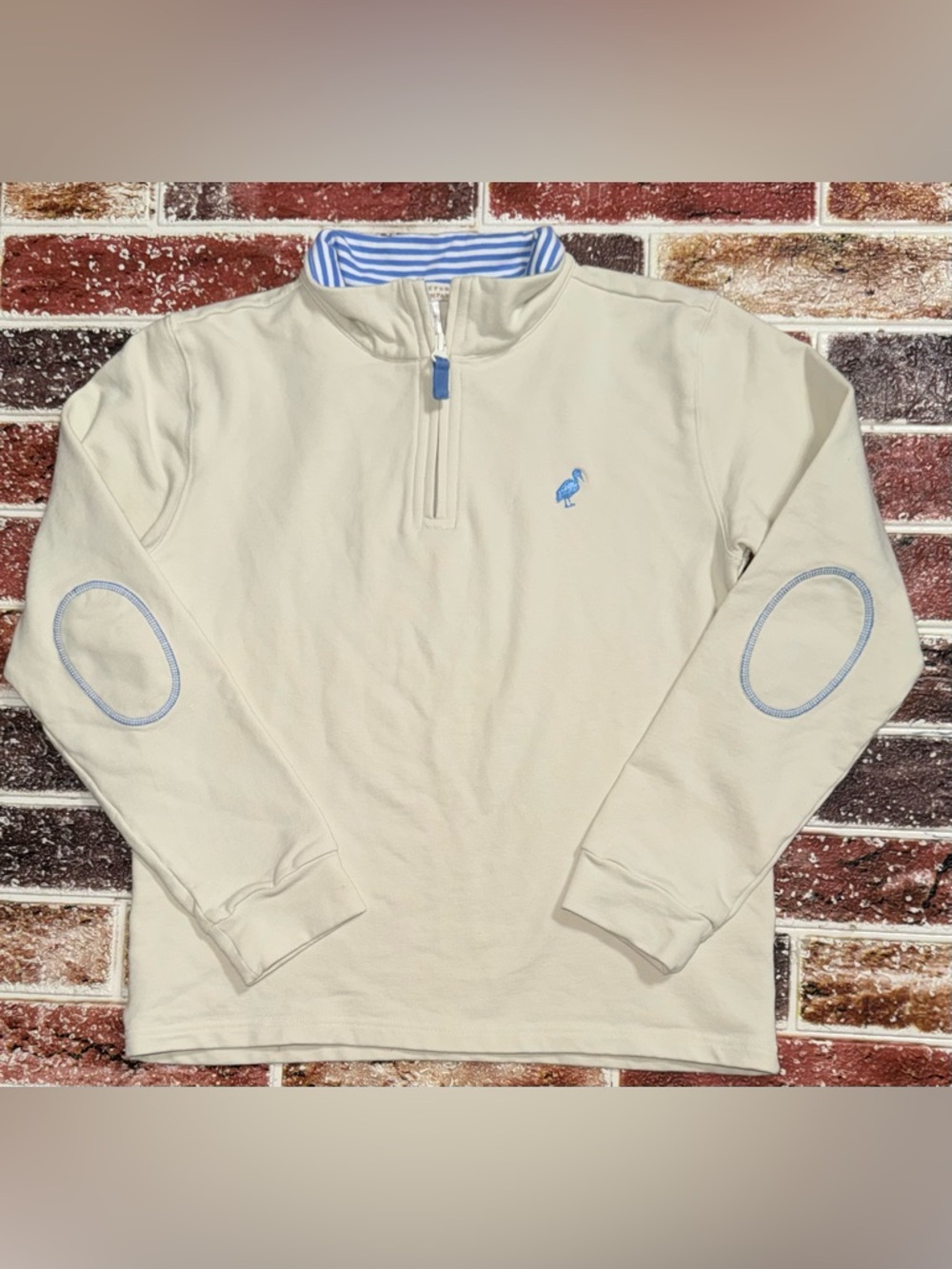 TBBC Beaufort Bonnet Company Hayword Half Zip pullover boys size 12 ivory blue